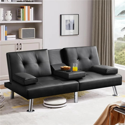 Office Sofas ， Convertible Sofa Bed Adjustable Couch Sleeper Modern Faux Leather Recliner Reversible Loveseat Folding D - HOMELIVING