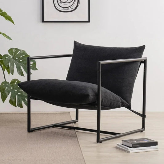 Accent Chair / Metal Framed Armchair with Shredded Foam Cushioning, Black sillones modernos para sala - HOMELIVING