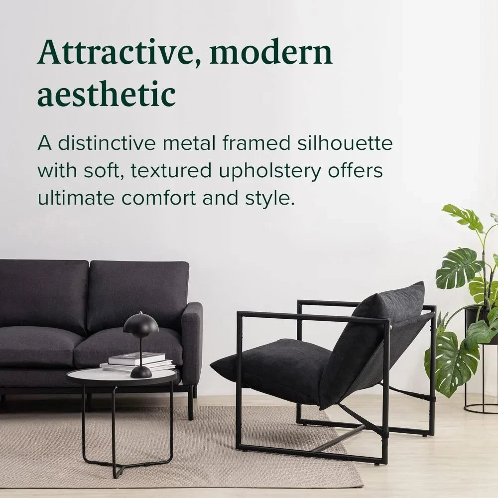 Accent Chair / Metal Framed Armchair with Shredded Foam Cushioning, Black sillones modernos para sala - HOMELIVING