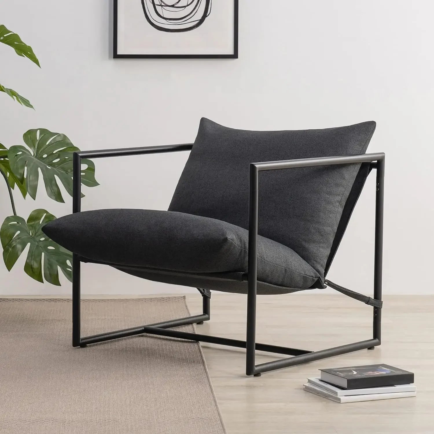 Accent Chair / Metal Framed Armchair with Shredded Foam Cushioning, Black sillones modernos para sala - HOMELIVING
