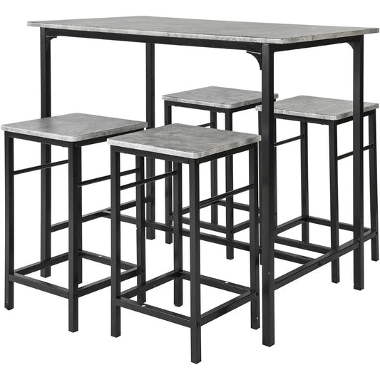 Haotian OGT11-HG, 5 Pieces Dining Set for 4, Dining Table with 4 Stools, Home Kitchen Breakfast Table, Bar Table Set, - HOMELIVING