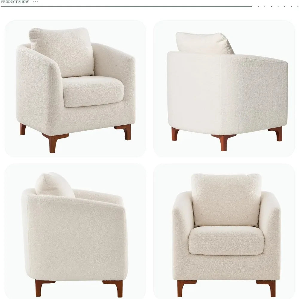 Living Room Lounge Chair, Modern Living Room Chair with Storage Ottoman Set, Pillows and Wooden Legs - HOMELIVING