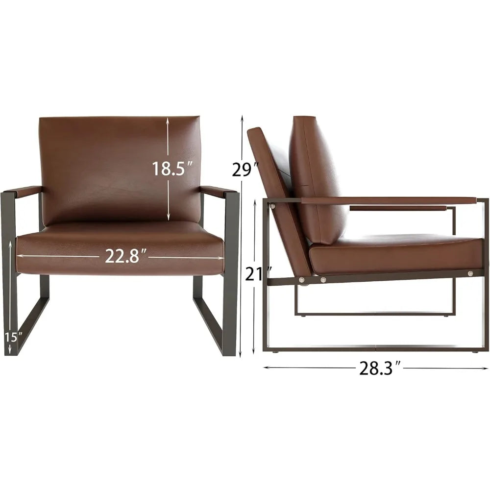 Modern PU Leather Accent Chair Arm Chair with Extra-Thick Padded Backrest and Seat Cushion Sofa Chairs for Living Room Bedroom - HOMELIVING