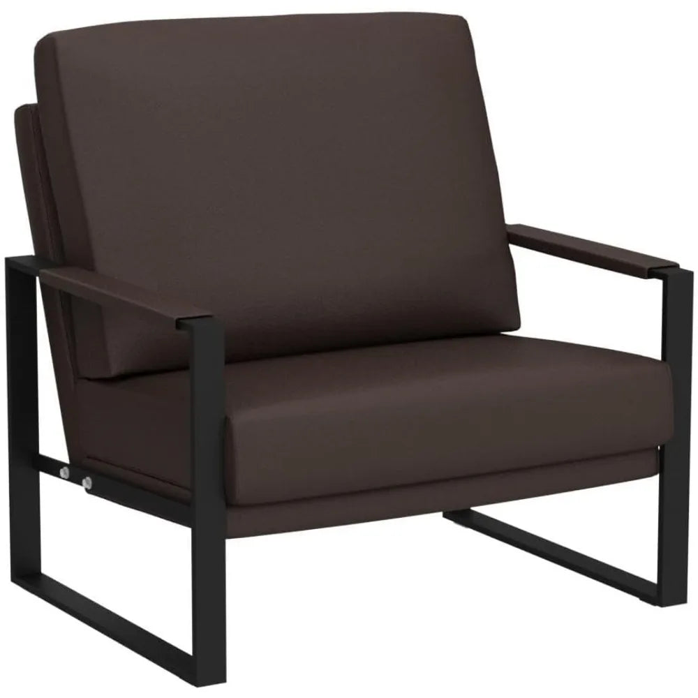 Modern PU Leather Accent Chair Arm Chair with Extra-Thick Padded Backrest and Seat Cushion Sofa Chairs for Living Room Bedroom - HOMELIVING