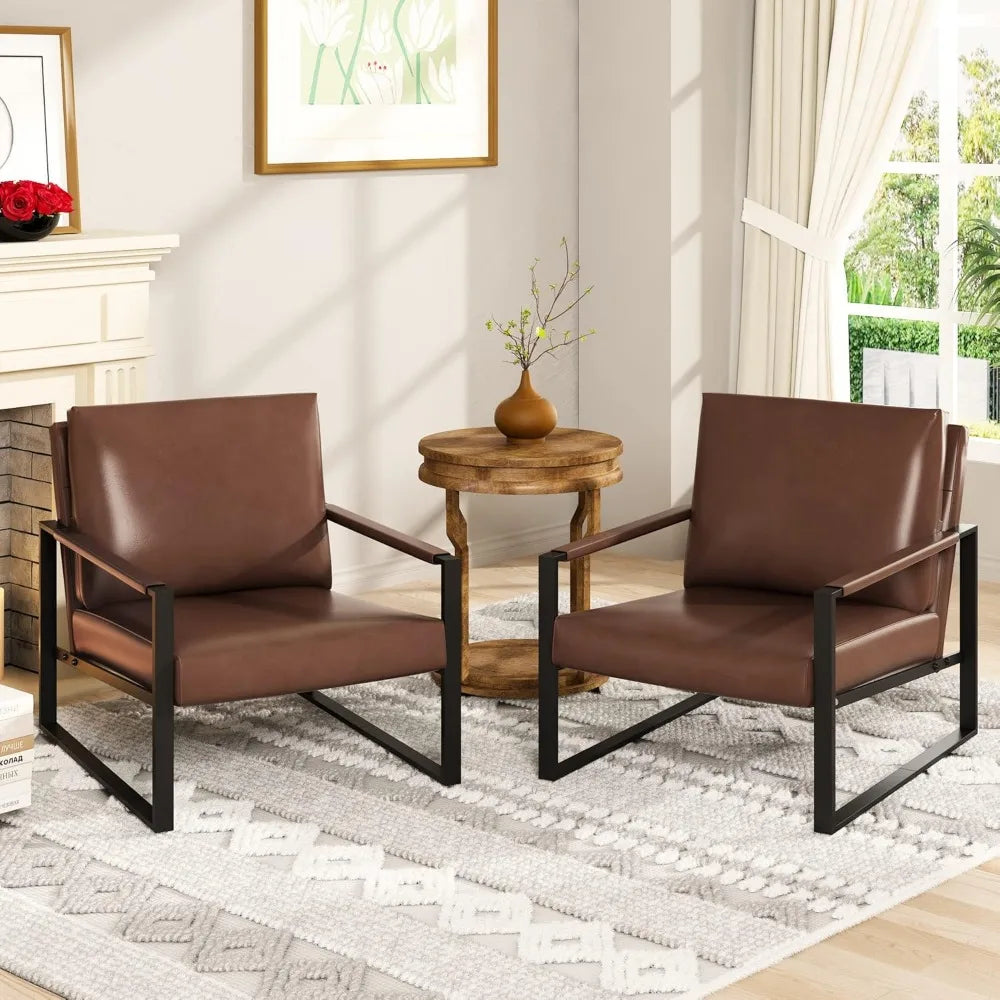 Modern PU Leather Accent Chair Arm Chair with Extra-Thick Padded Backrest and Seat Cushion Sofa Chairs for Living Room Bedroom - HOMELIVING