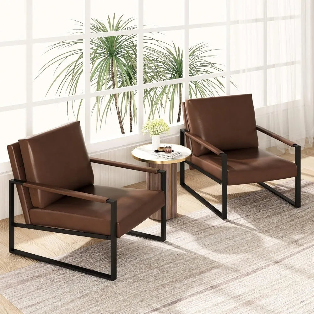 Modern PU Leather Accent Chair Arm Chair with Extra-Thick Padded Backrest and Seat Cushion Sofa Chairs for Living Room Bedroom - HOMELIVING