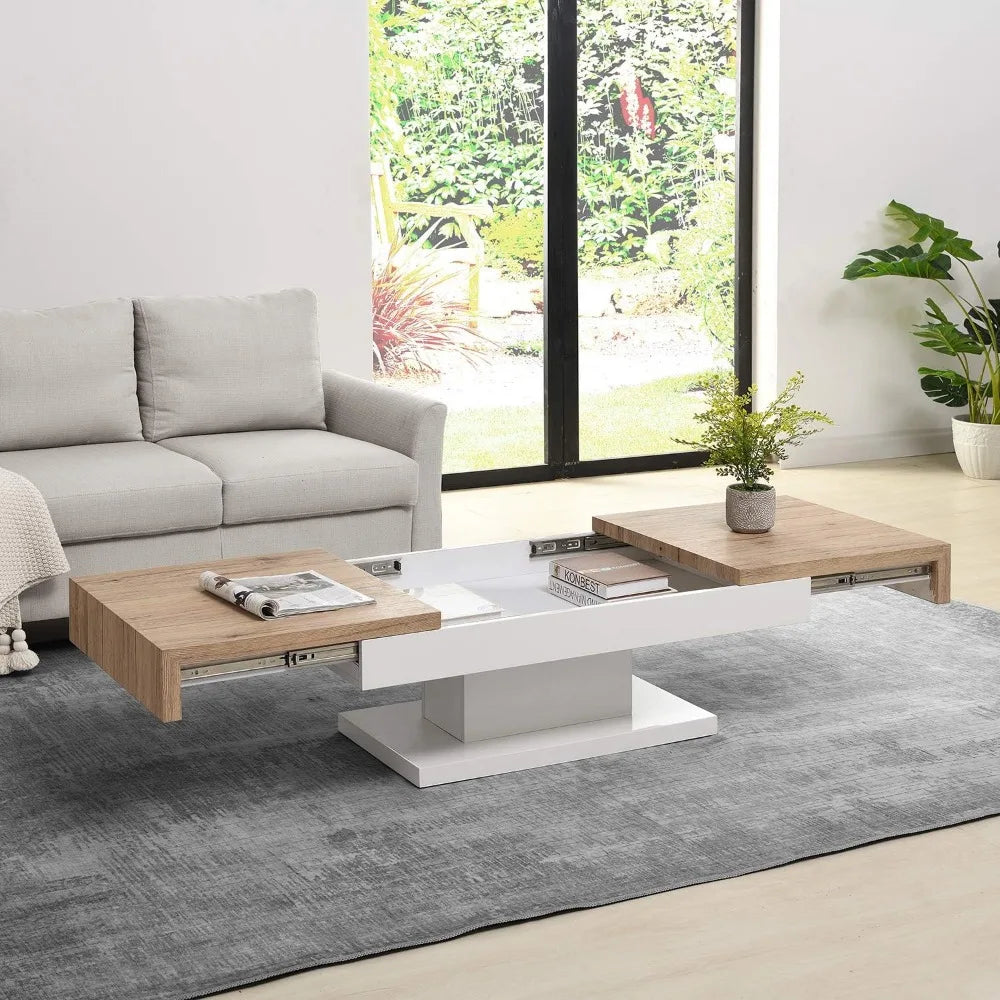 Modern Style Coffee Table, Double Slide Storage Coffee Table, Suitable for Living Room Coffee Table - HOMELIVING