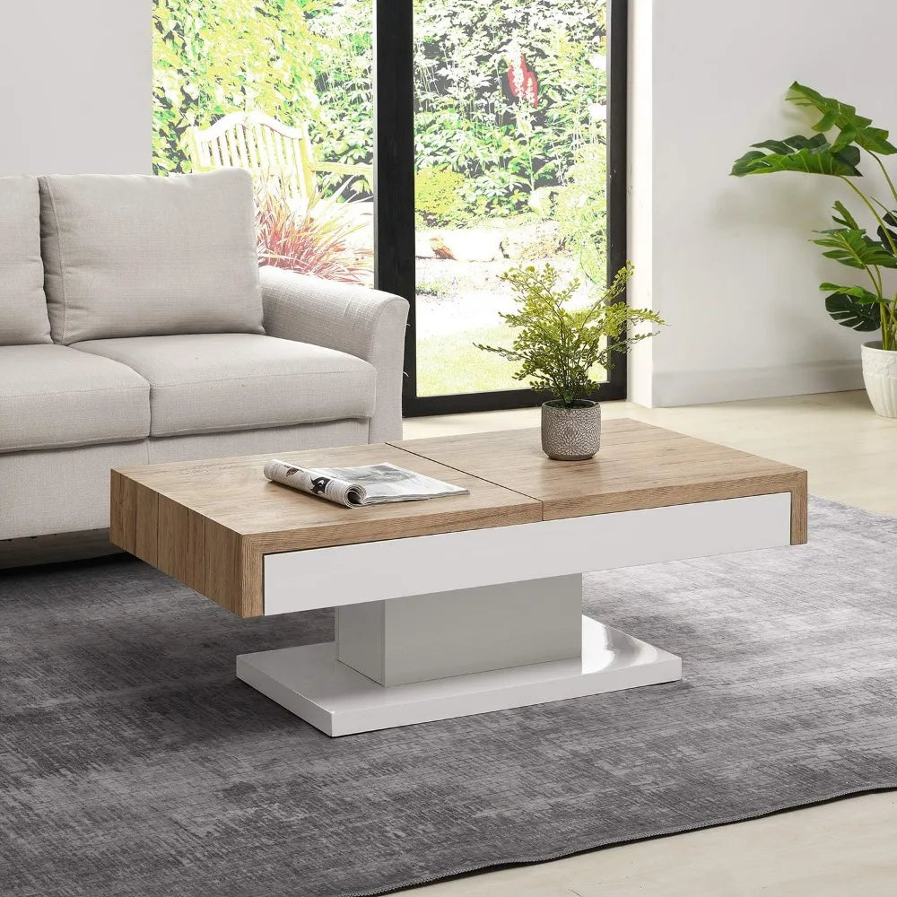 Modern Style Coffee Table, Double Slide Storage Coffee Table, Suitable for Living Room Coffee Table - HOMELIVING