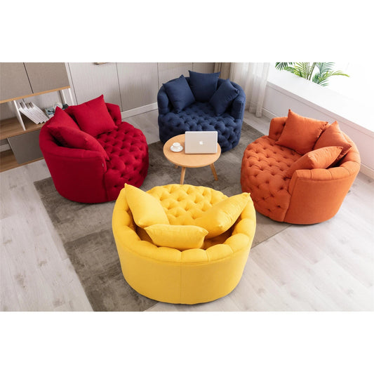 Modern Akili Swivel Barrel Chair Round Linen Accent Chair Leisure Chair Recliner Sofa W/3 Pillow for Hotel Living Room 6 Colors - HOMELIVING