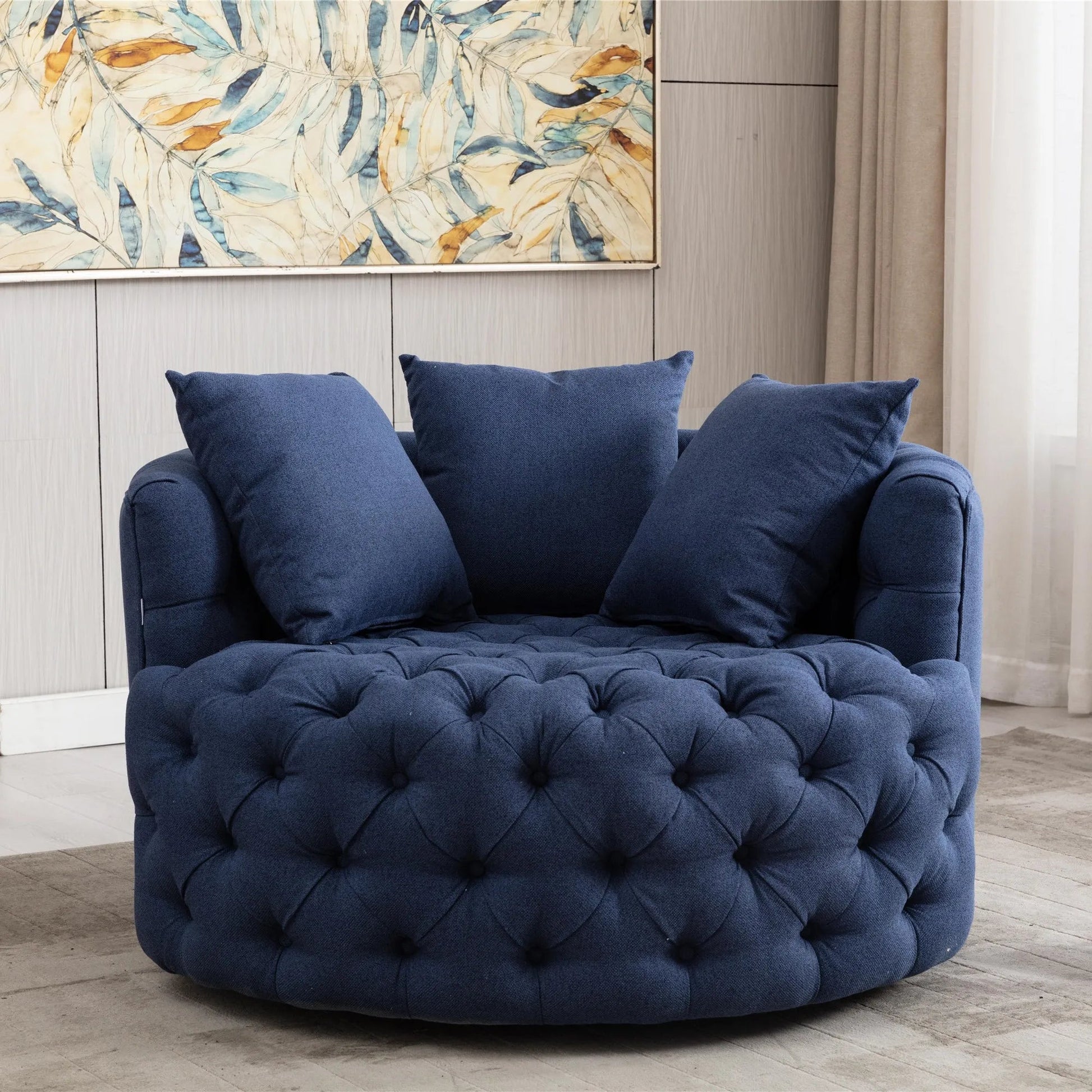 Modern Akili Swivel Barrel Chair Round Linen Accent Chair Leisure Chair Recliner Sofa W/3 Pillow for Hotel Living Room 6 Colors - HOMELIVING