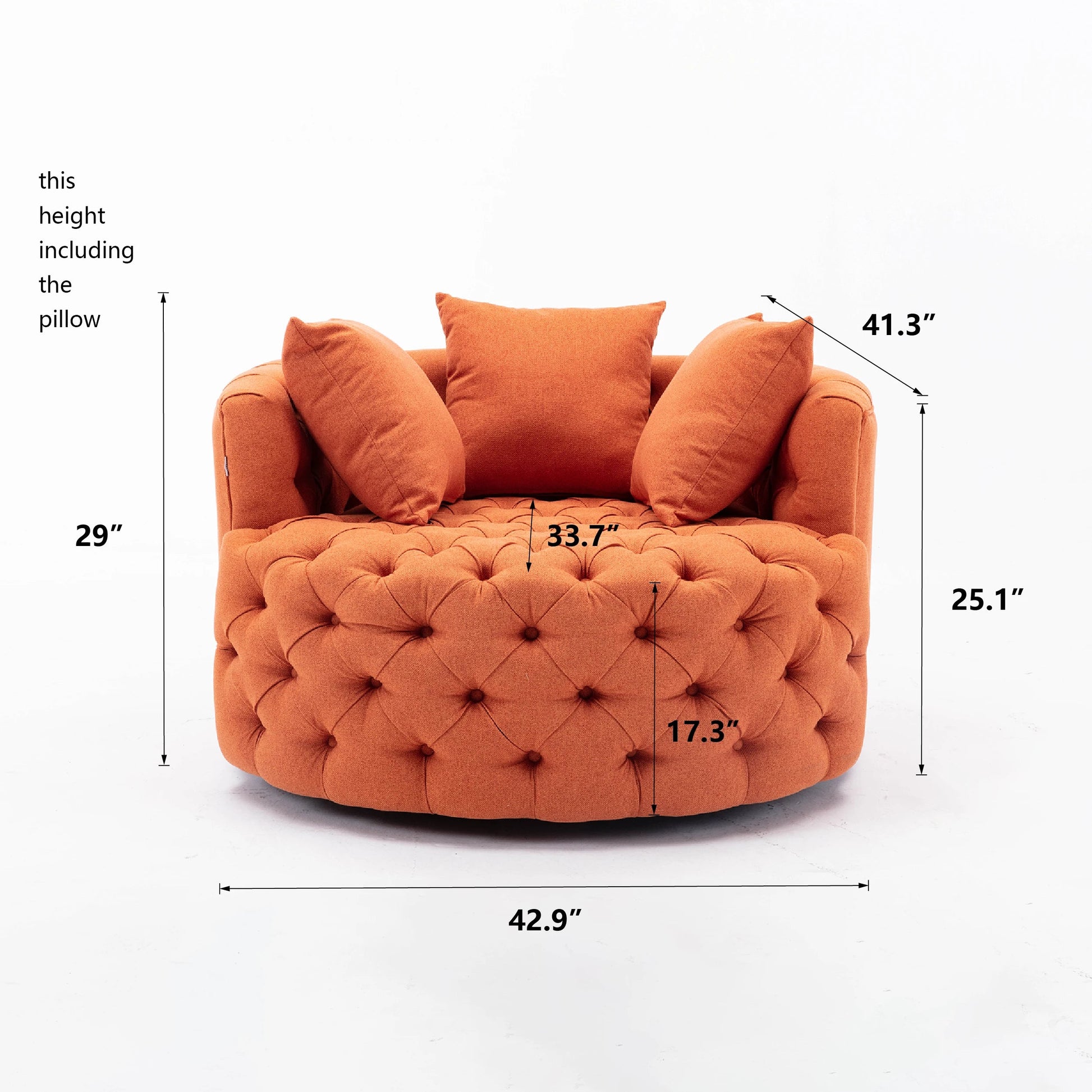 Modern Akili Swivel Barrel Chair Round Linen Accent Chair Leisure Chair Recliner Sofa W/3 Pillow for Hotel Living Room 6 Colors - HOMELIVING