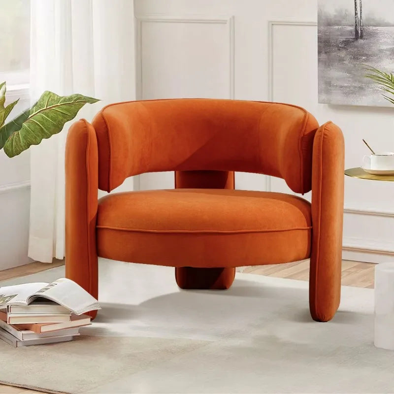 Mid-Century Modern Accent Barrel Chair with Velvet Fabric Montage Design, Sherpa Boucle Chair Armchair - HOMELIVING
