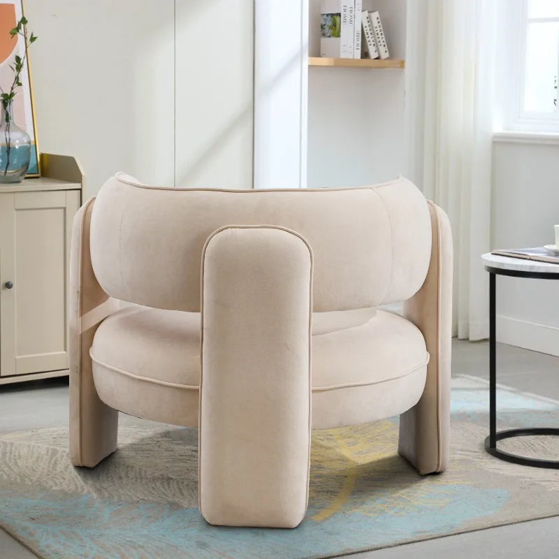 Mid-Century Modern Accent Barrel Chair with Velvet Fabric Montage Design, Sherpa Boucle Chair Armchair - HOMELIVING