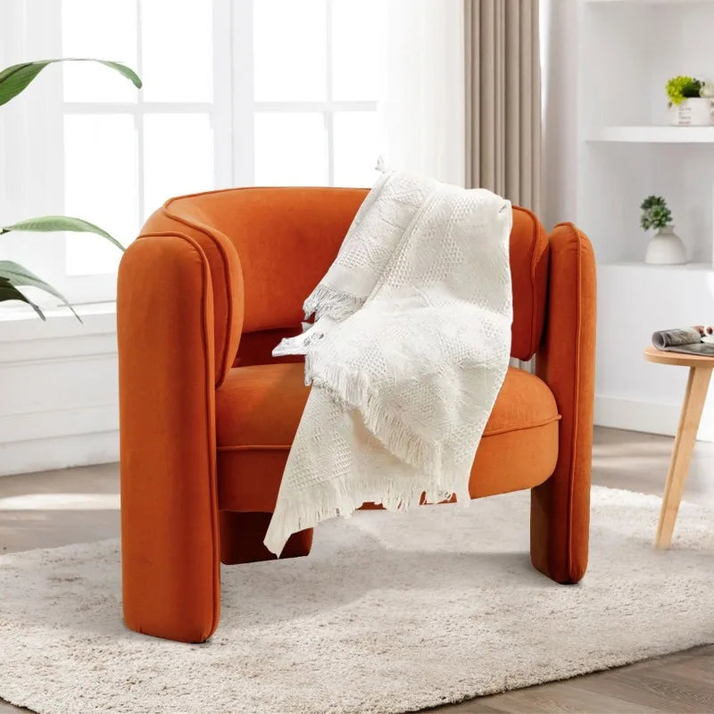 Mid-Century Modern Accent Barrel Chair with Velvet Fabric Montage Design, Sherpa Boucle Chair Armchair - HOMELIVING
