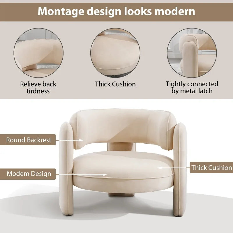 Mid-Century Modern Accent Barrel Chair with Velvet Fabric Montage Design, Sherpa Boucle Chair Armchair - HOMELIVING