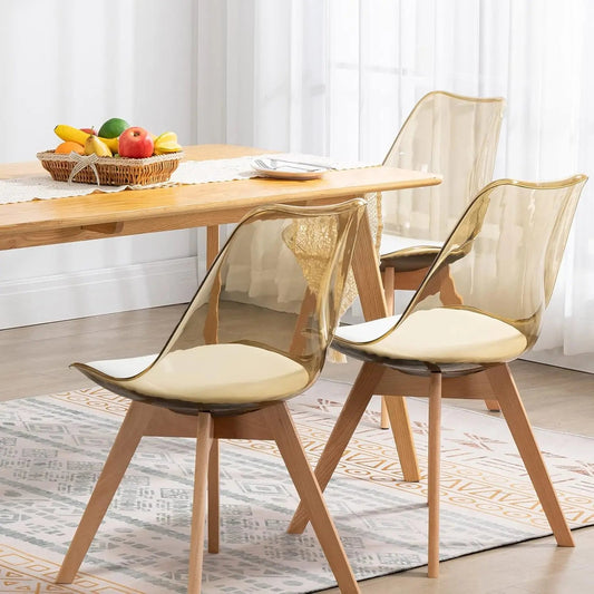 Dining Chairs Set, Modern Kitchen Clear Acrylic Accent Dinner Chairs with PU Leather Cushions Seat and Solid Beech Legs - HOMELIVING