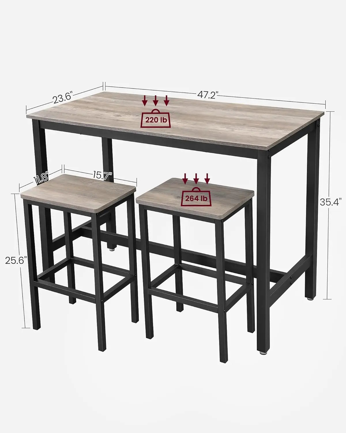 Table Set, Bar Table with 2 Bar Stools, Dining table set, Kitchen Counter with Bar Chairs, Greige and Black - HOMELIVING