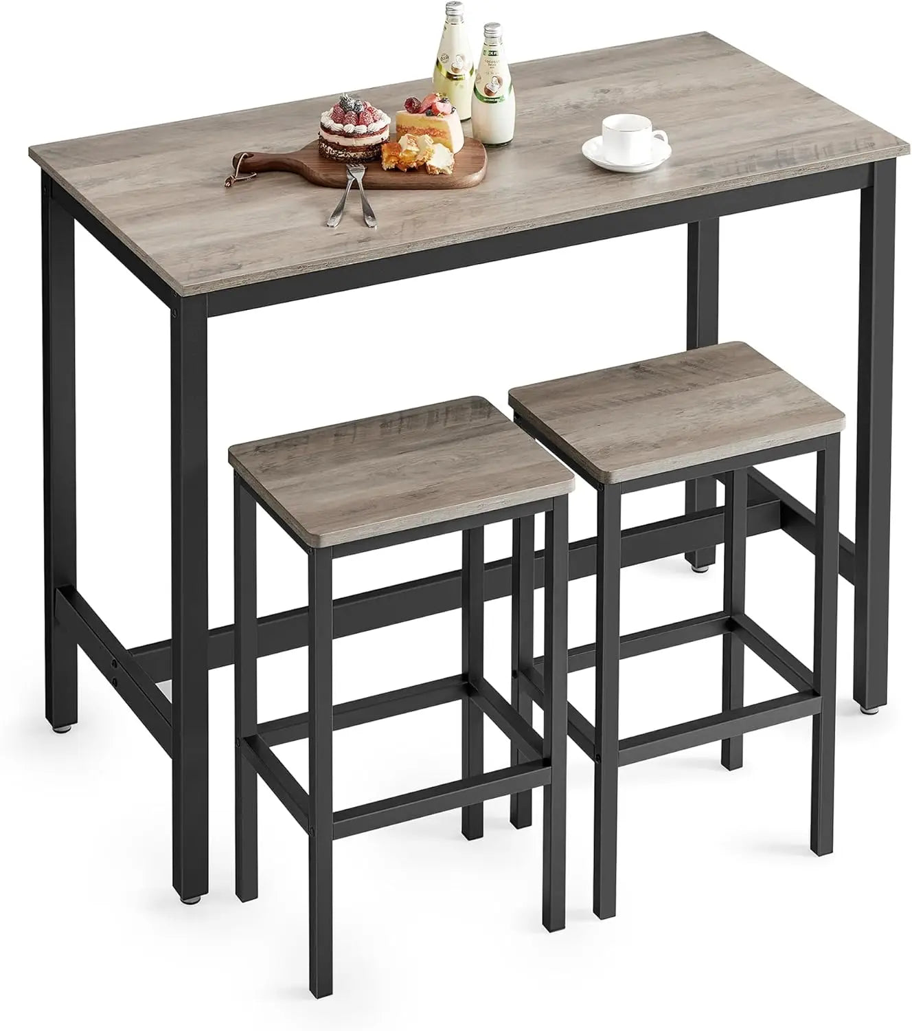 Table Set, Bar Table with 2 Bar Stools, Dining table set, Kitchen Counter with Bar Chairs, Greige and Black - HOMELIVING