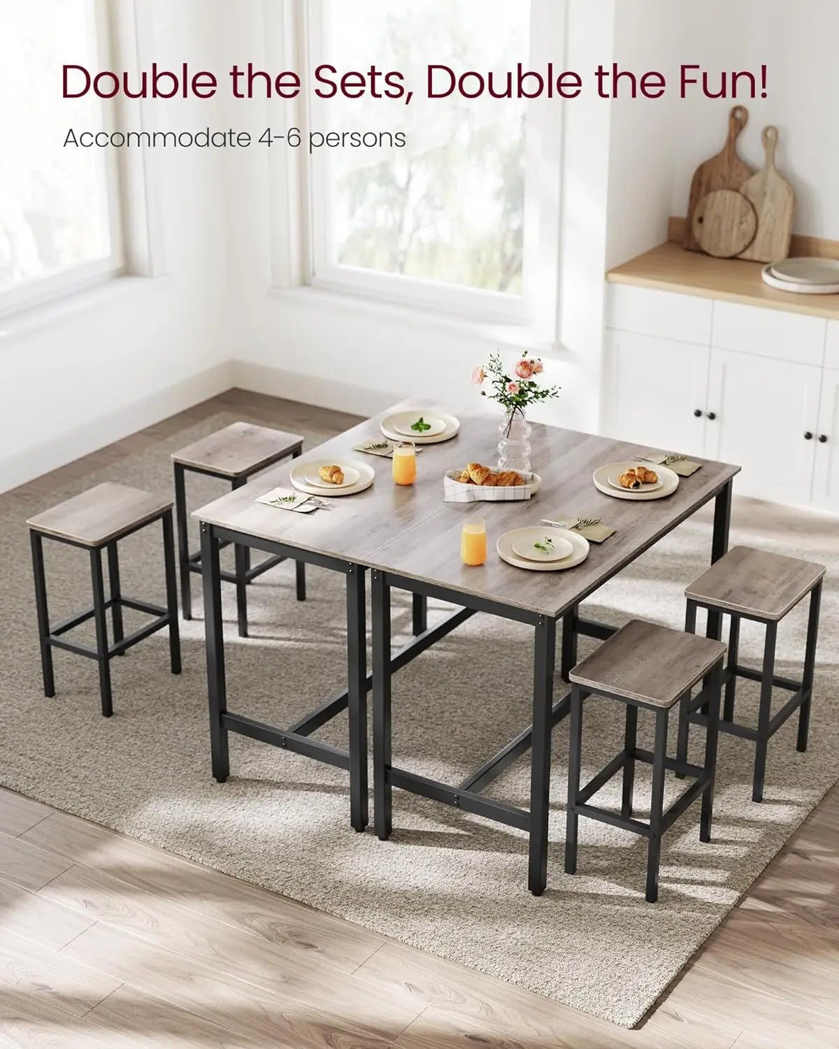 Table Set, Bar Table with 2 Bar Stools, Dining table set, Kitchen Counter with Bar Chairs, Greige and Black - HOMELIVING