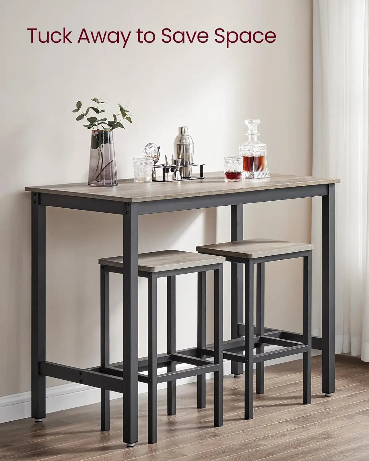 Table Set, Bar Table with 2 Bar Stools, Dining table set, Kitchen Counter with Bar Chairs, Greige and Black - HOMELIVING