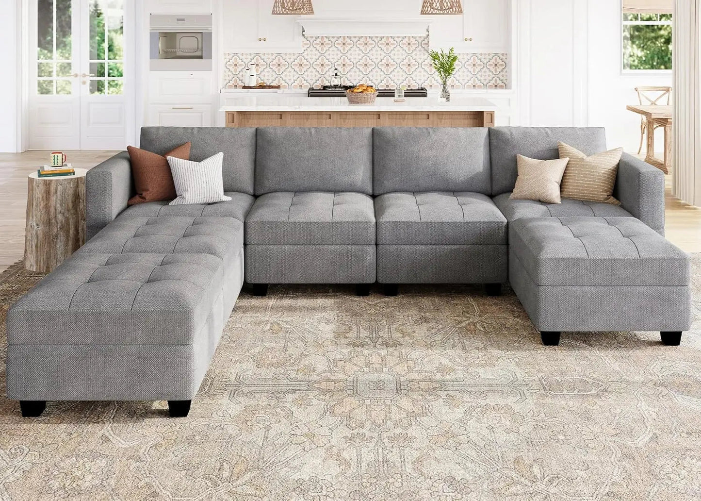 Modular U Shaped Couch with Storage Sectional Couch with Ottoman Moudular Sofa with Chaise Velvet Black57.1"D x 114.2"W x 34.3"H - HOMELIVING