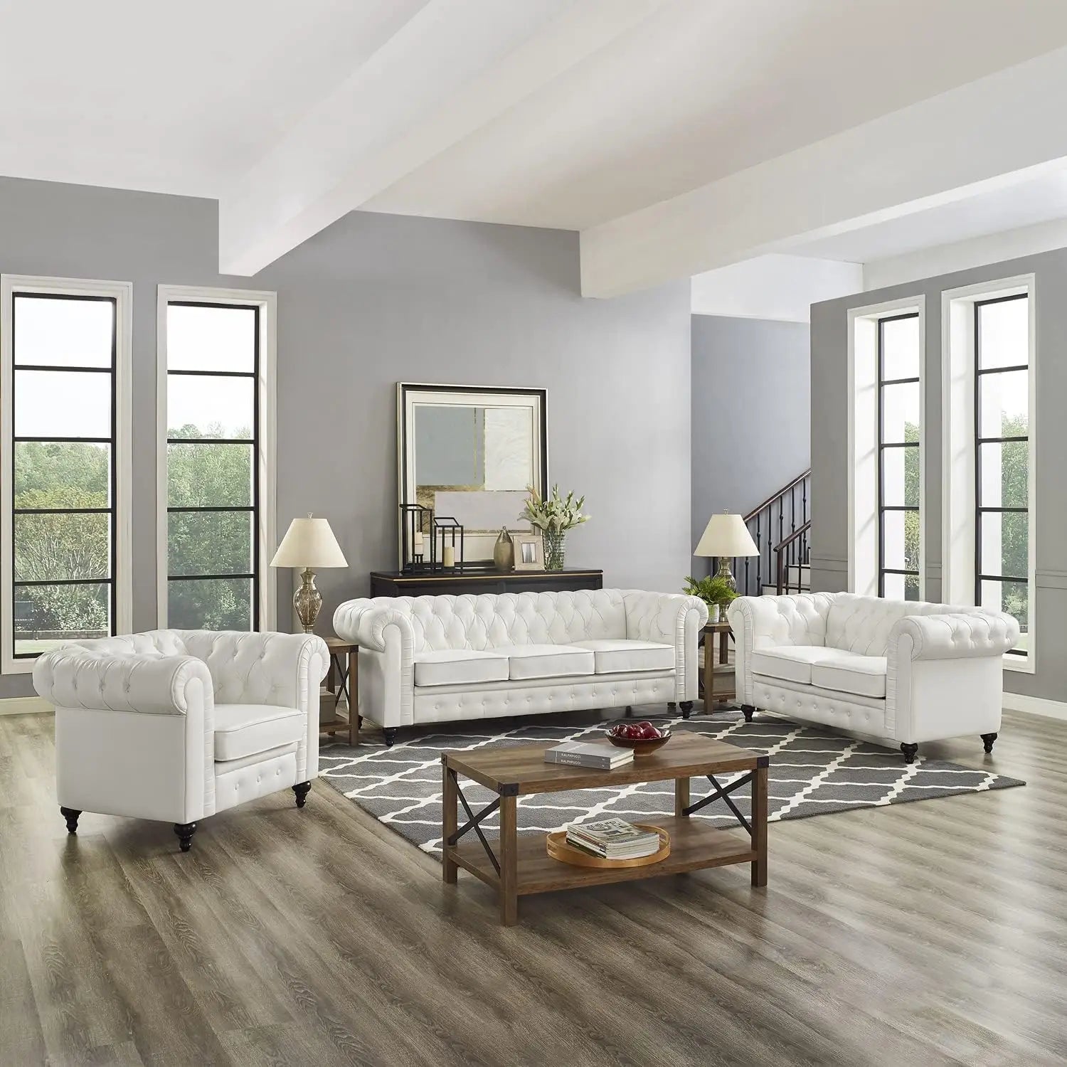 Chesterfield Sofa Set Living Room Chair Juegos Leather Couch Sofa Chair for Bedroom Modern Chesterfield Tufted Leather Sofas - HOMELIVING