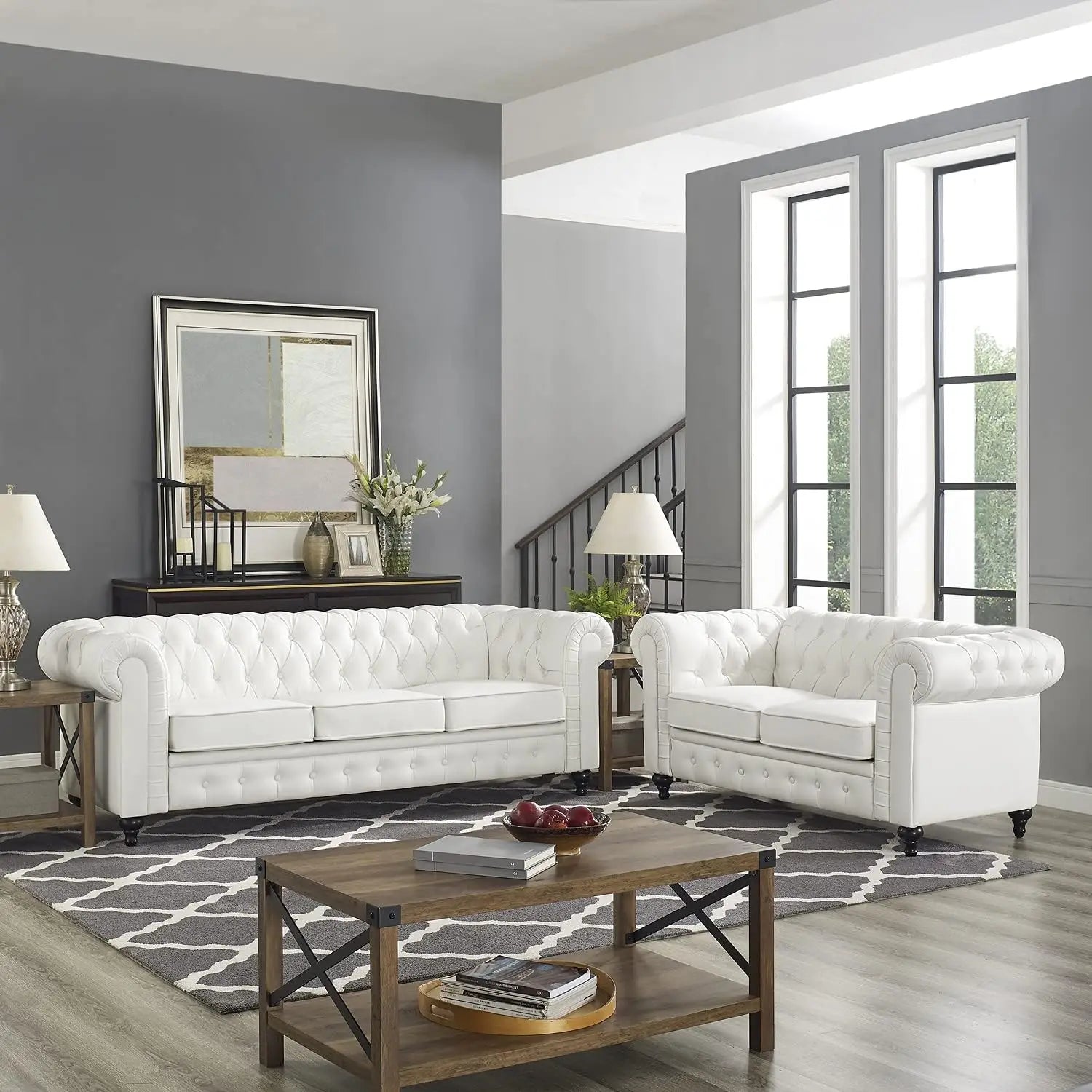 Chesterfield Sofa Set Living Room Chair Juegos Leather Couch Sofa Chair for Bedroom Modern Chesterfield Tufted Leather Sofas - HOMELIVING