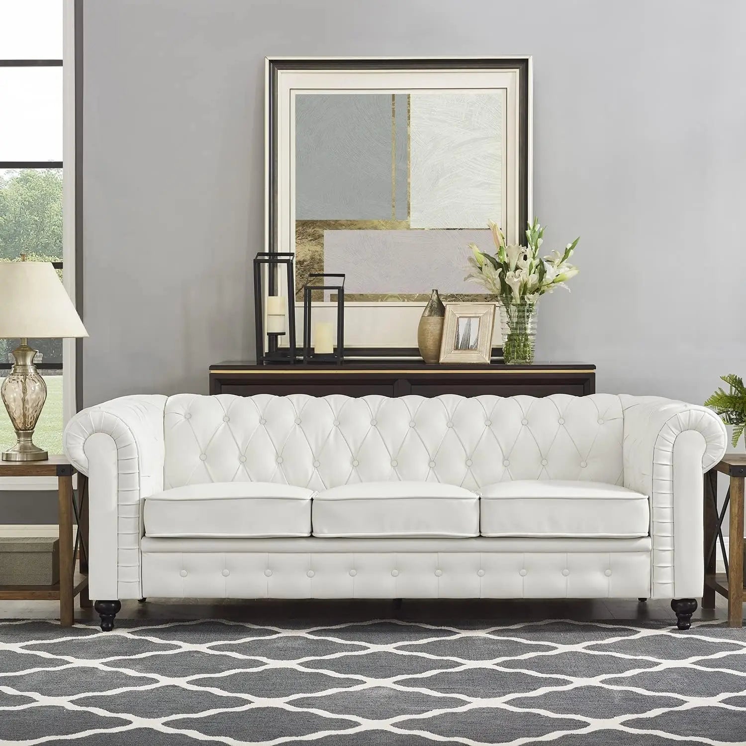 Chesterfield Sofa Set Living Room Chair Juegos Leather Couch Sofa Chair for Bedroom Modern Chesterfield Tufted Leather Sofas - HOMELIVING