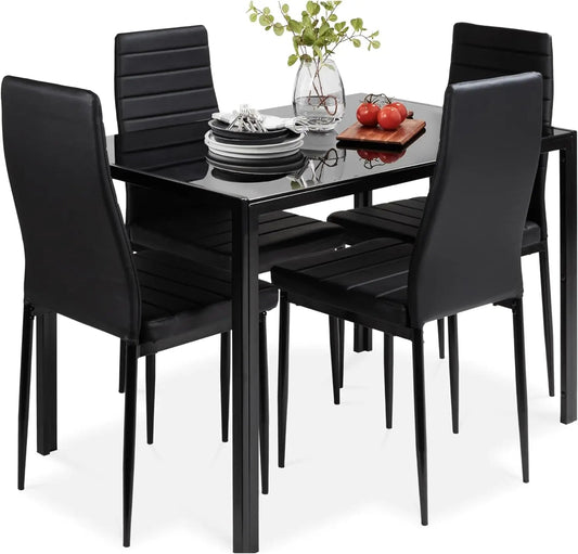 Best Choice Products 5-Piece Glass Dining Set, Modern Kitchen Table Furniture for Dining Room, Dinette stool chair - HOMELIVING